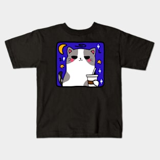 Moonlit coffee break: A cool cat’s night out Kids T-Shirt